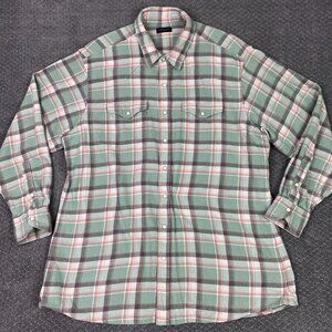 Proper Cloth Pearl Snap Flannel Shirt Men's XL Faded Green Rose Western Jackson